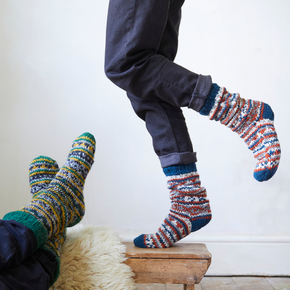 Fair Trade Hand Knitted Fairisle Stripy Woollen Socks Multiple