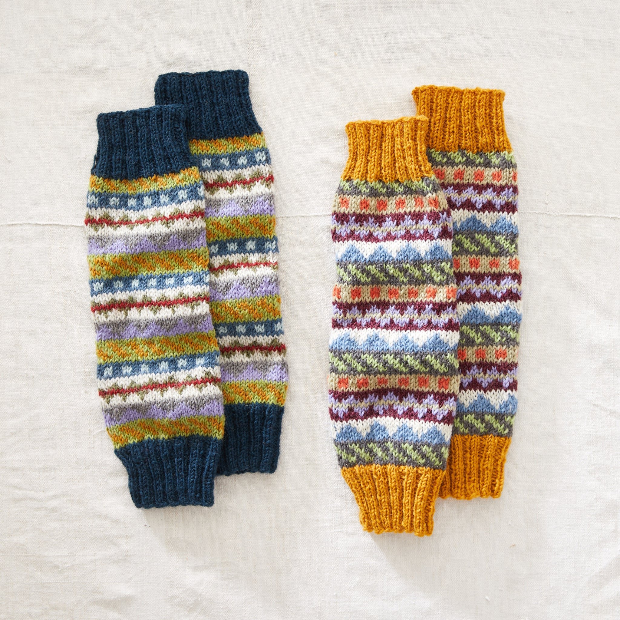 Woolen leg warmers hand-woven Fair Isle pattern Grey multi-color
