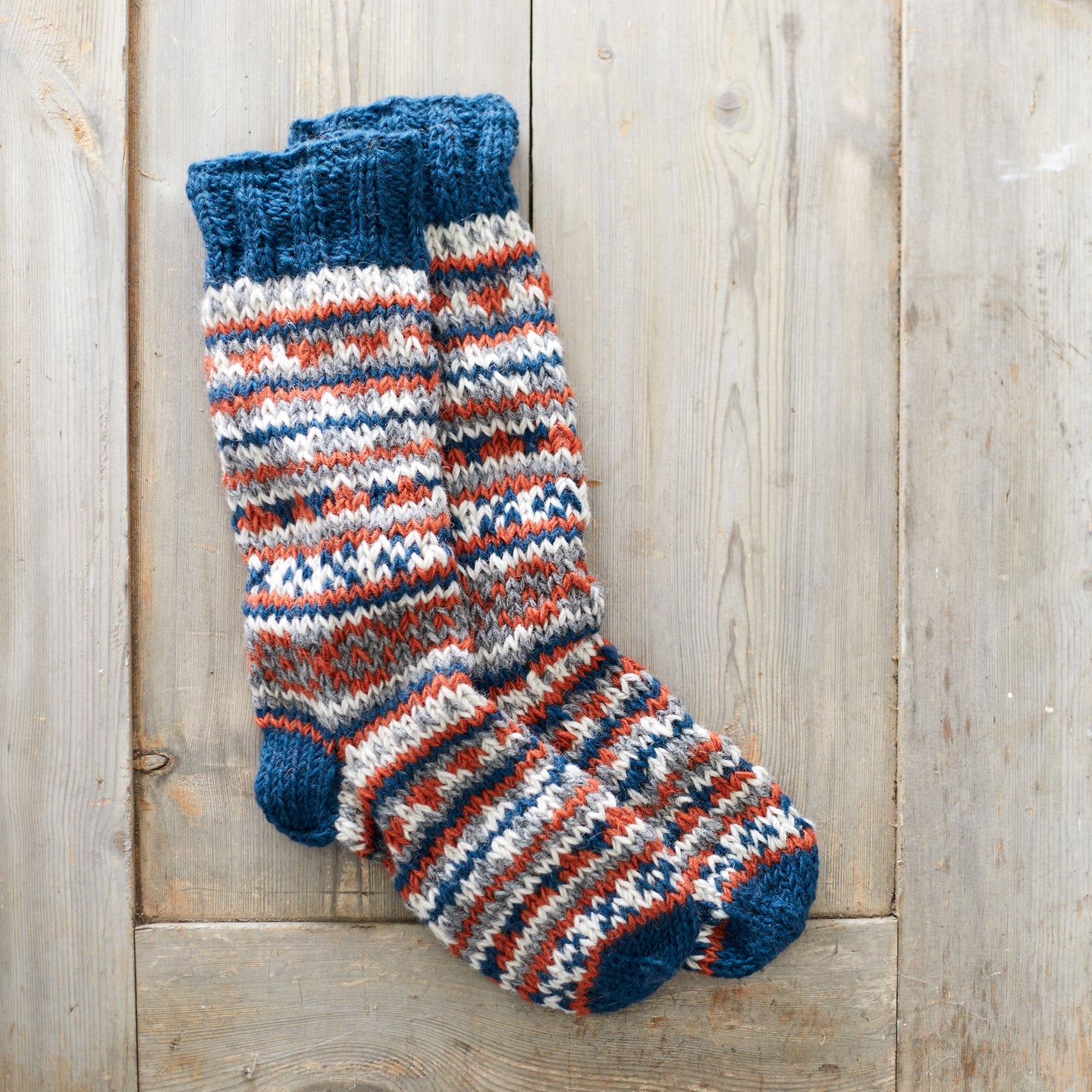 ANEKA Fair Isle Wool Jersey Lined Slipper Socks UK3-5